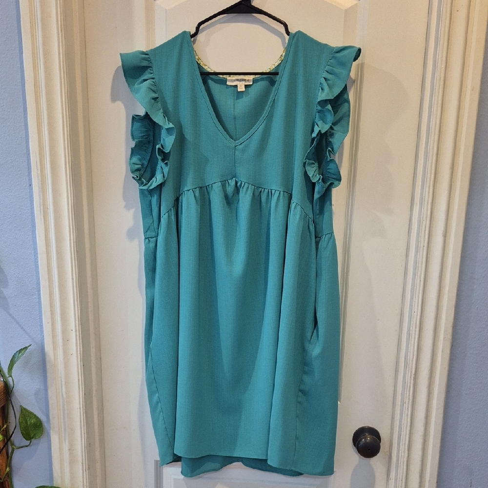 Women’s Teal Ruffle Sleeve V-Neck Top